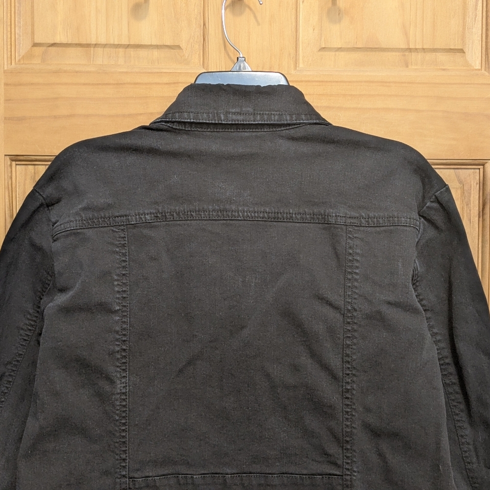 Chico’s Platinum Black Denim Jacket Women’s Sz 2 Large Fall Winter Classic Comfy - Picture 8 of 12